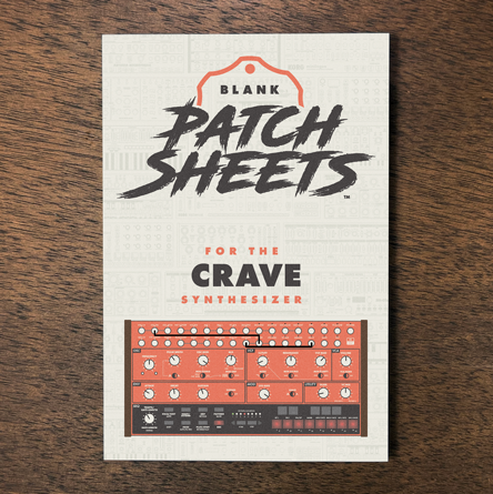 Behringer Crave synthesizer Blank Patch Sheets Notebook laying on a wood table