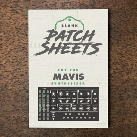 Moog Mavis synthesizer Blank Patch Sheets Notebook laying on a wood table