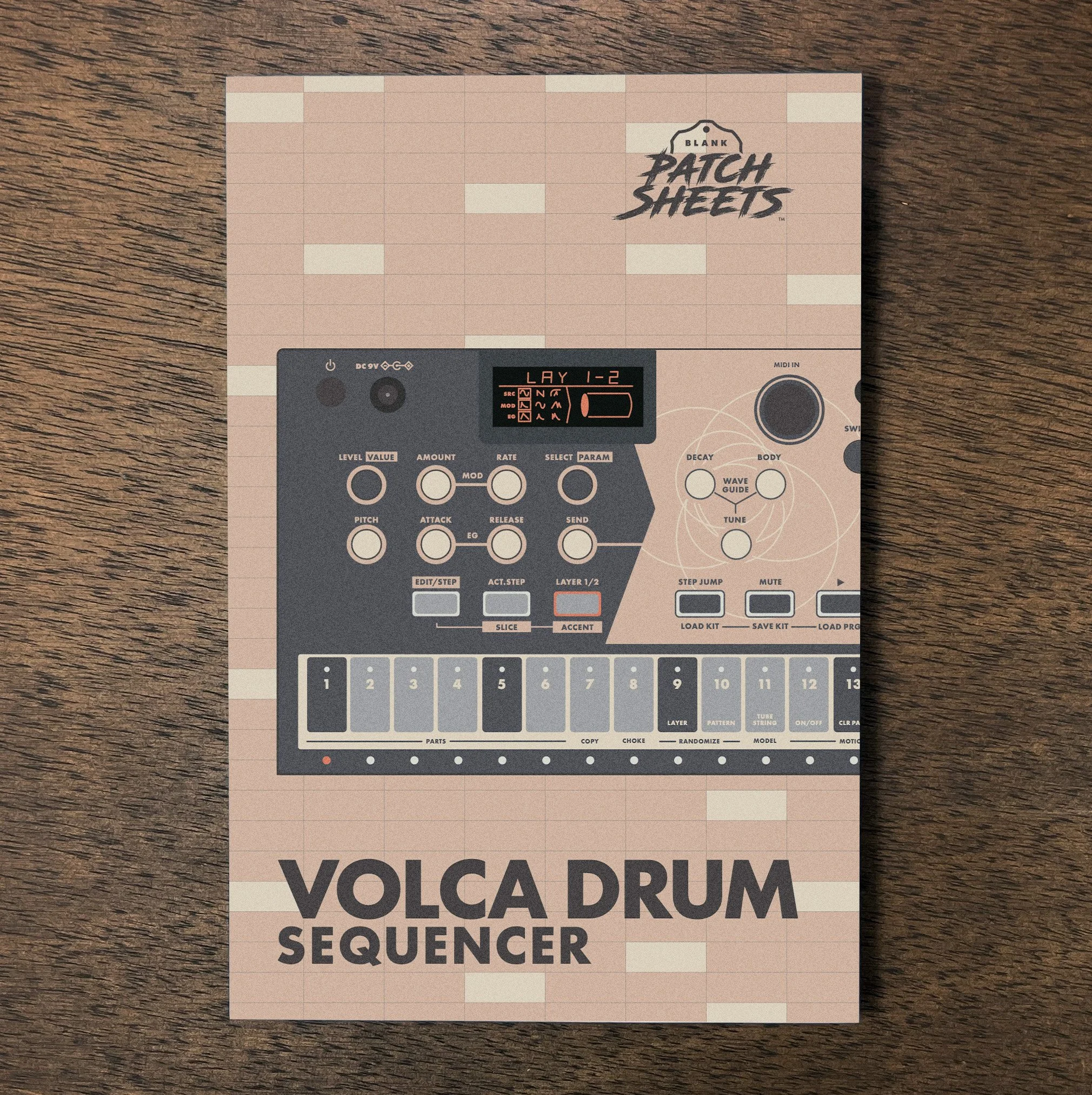 Korg Volca Drum Sequencer notebook on wood