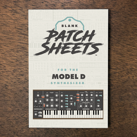 Moog Model D synthesizer Blank Patch Sheets Notebook laying on a wood table