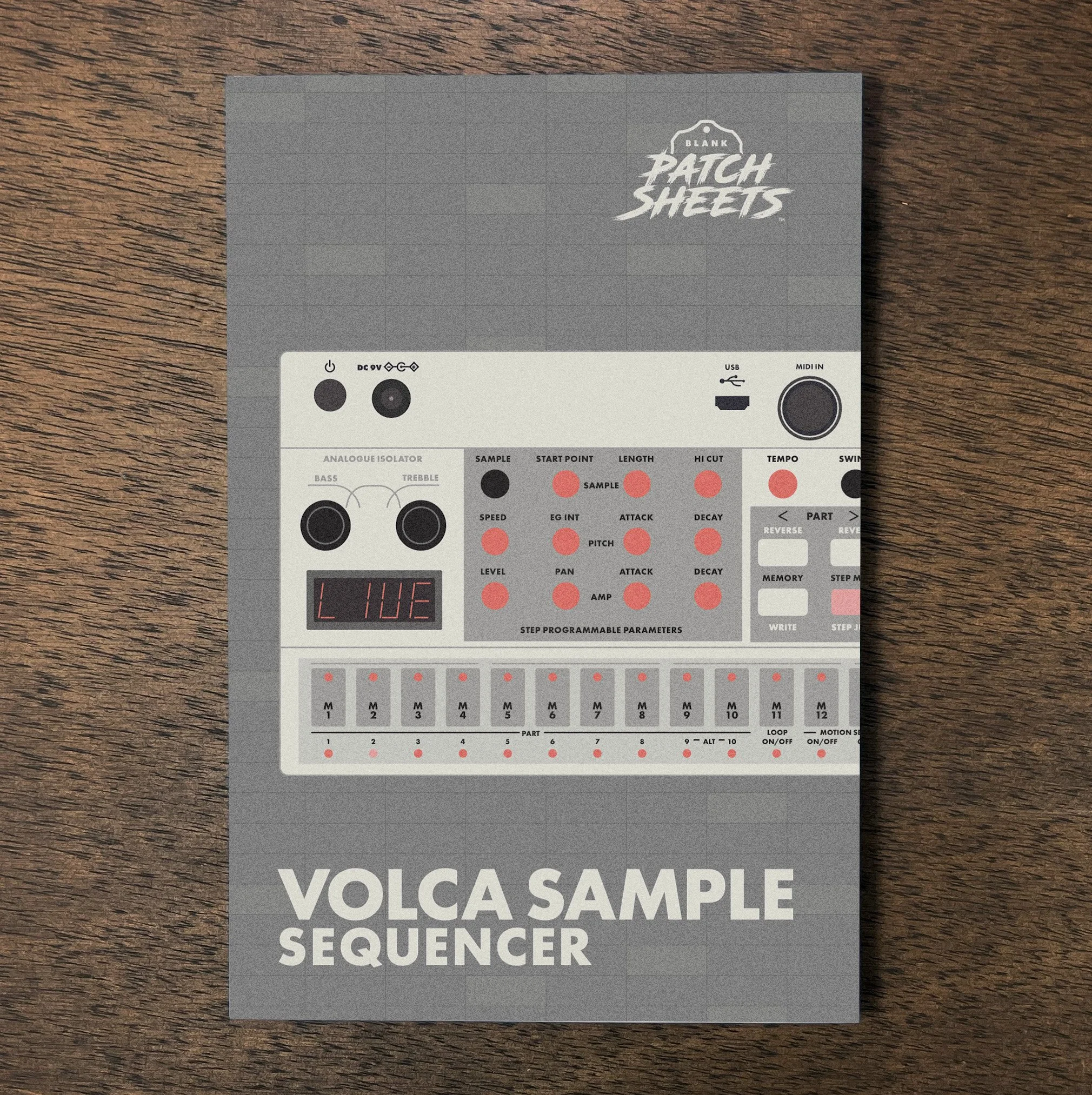 Korg Volca Sample Sequencer Notebook on wood
