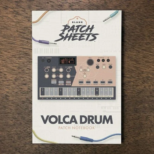 Korg Volca Drum Blank Patch Sheets Notebook on a dark wood desk