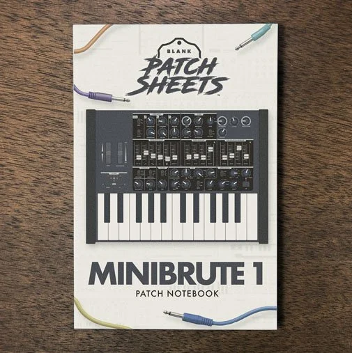 Arturia Minibrute 1 Blank Patch Sheets Notebook on a dark wood desk