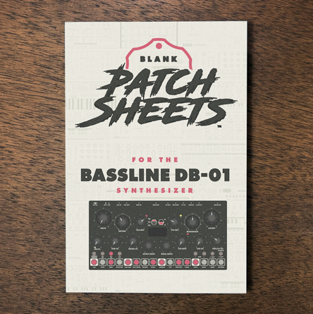 Erica Synths Bassline DB-01 synthesizer Blank Patch Sheets Notebook laying on a wood table