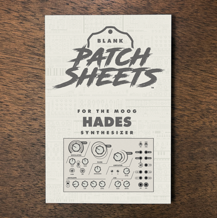 Dreadbox Hades synthesizer Blank Patch Sheets Notebook laying on a wood table