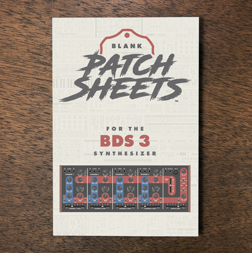 Behringer BDS-3 synthesizer Blank Patch Sheets Notebook laying on a wood table