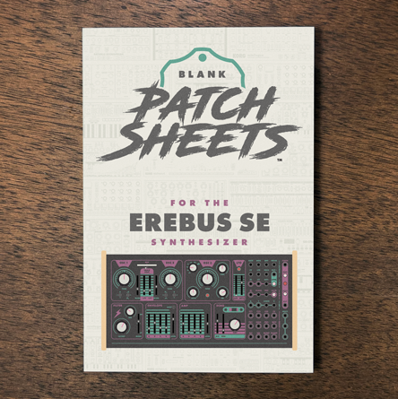 Dreadbox SE synthesizer Blank Patch Sheets Notebook laying on a wood table