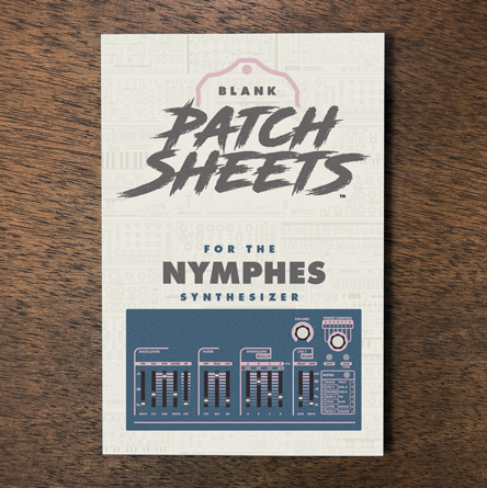 Dreadbox Nymphes synthesizer Blank Patch Sheets Notebook laying on a wood table