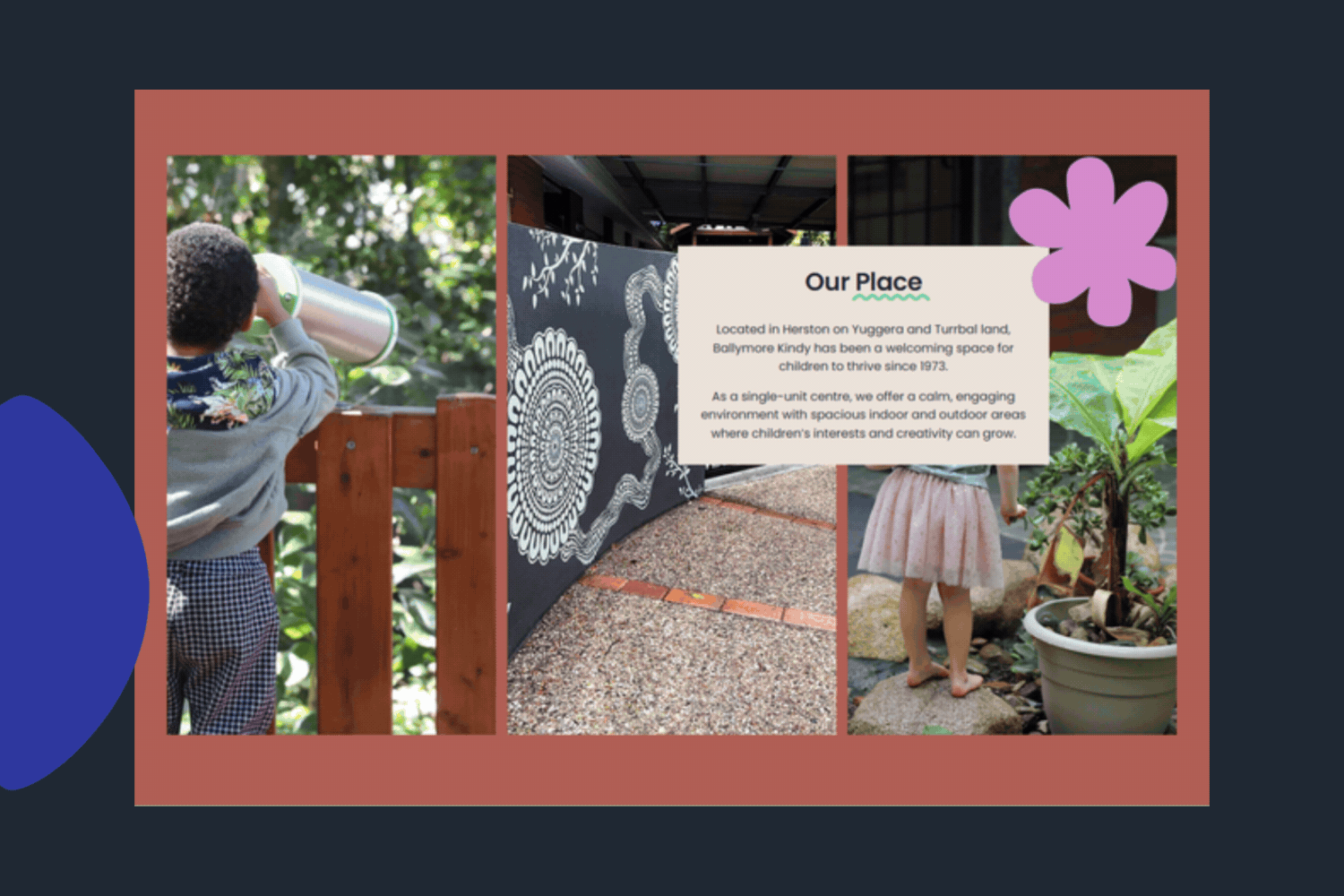 Kindy colourful homepage sections on Squarespace showcasing natural setting