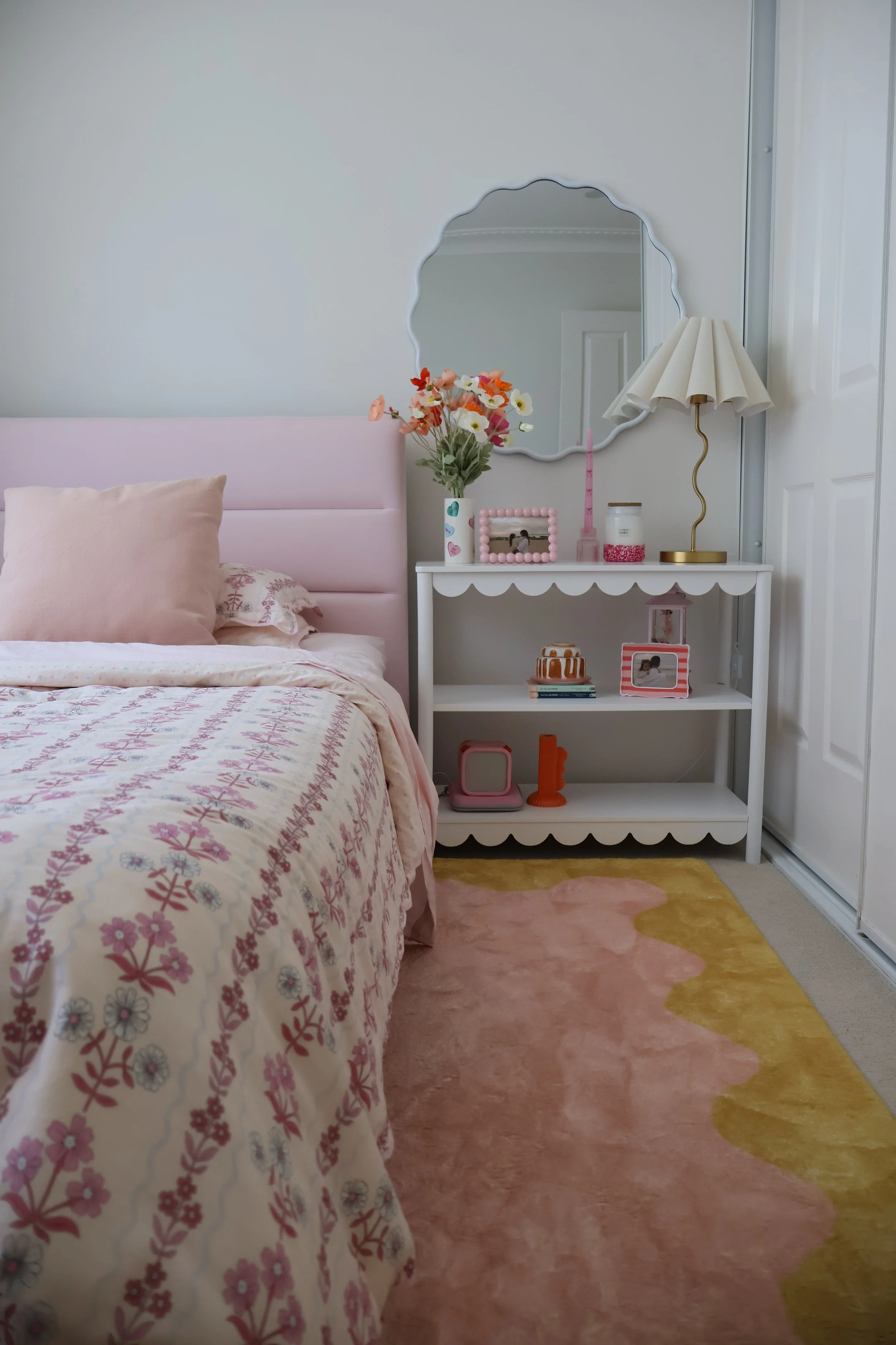 A kids girl bedroom with playful colours, interior styling and design by Arlen Interiors, based in Sydney, Sutherland Shire