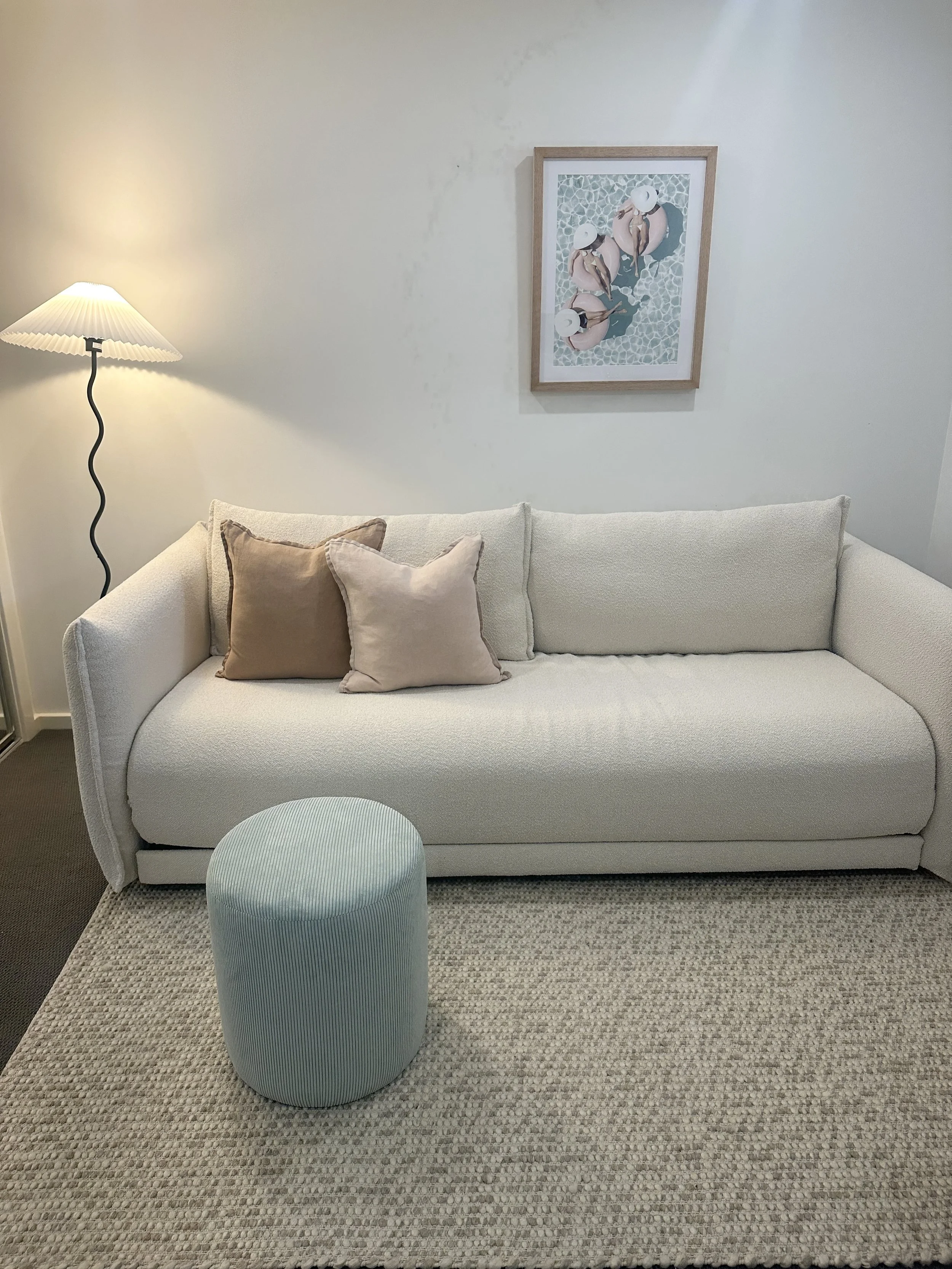 Neutral home office styling with calm and balanced aesthetic