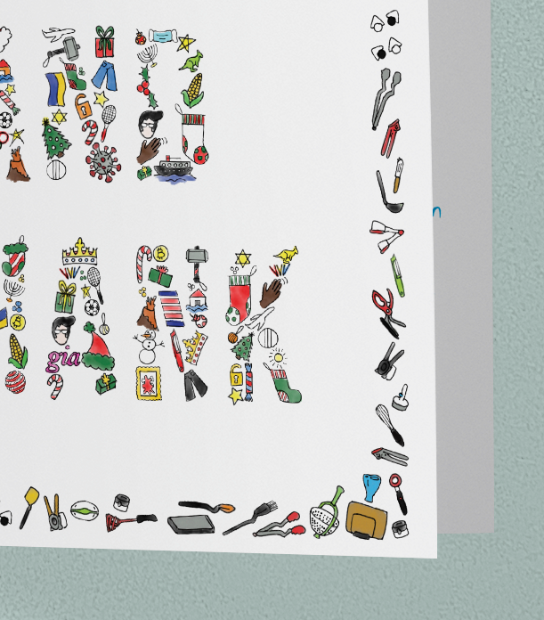 Digital Illustration - Close-up detail showing hand-drawn elements for Dreamfarm Christmas Card