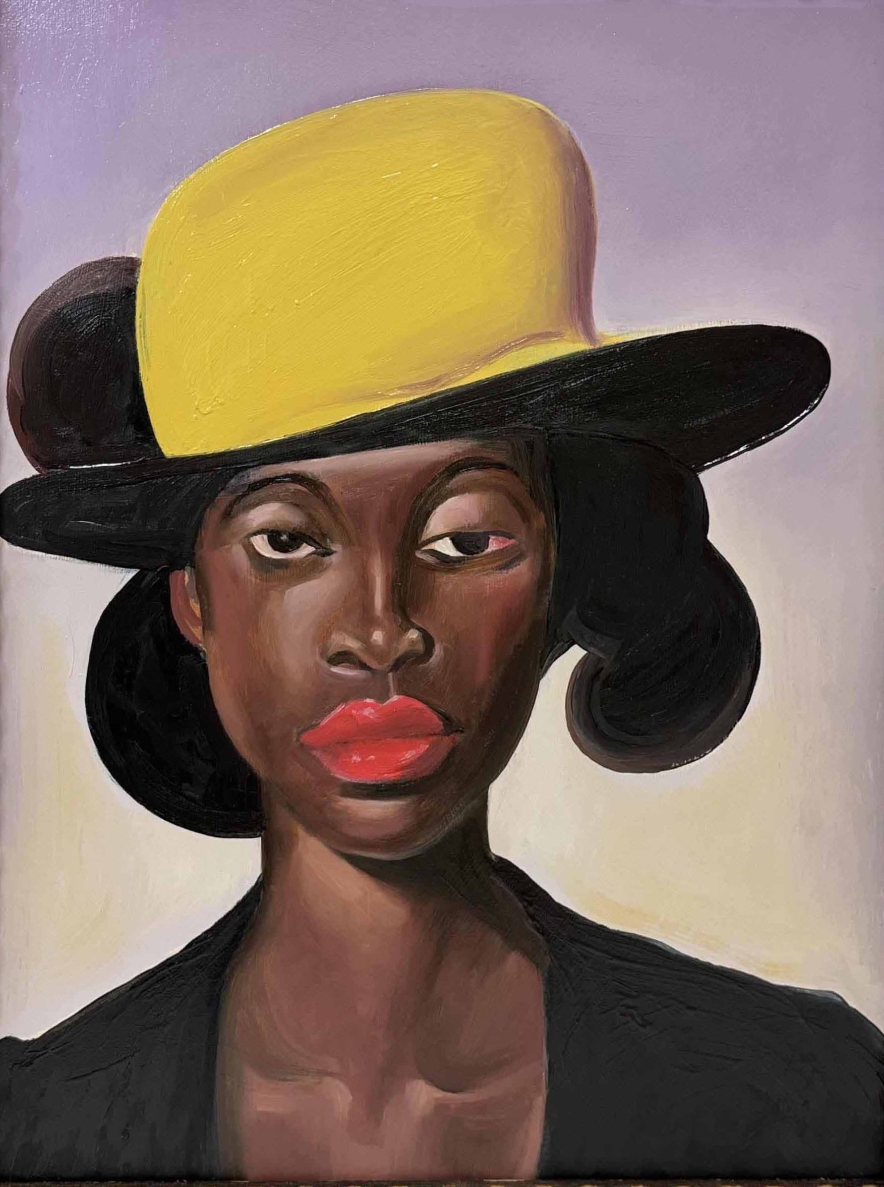 Noah Becker Yellow Hat, 2024, 16 x 12, oil on panel in artist frame  2.jpg