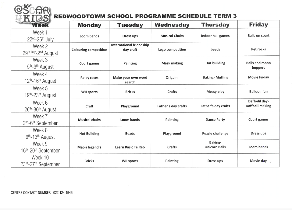Term Programme Schedules — OSCAR 4 KIDS