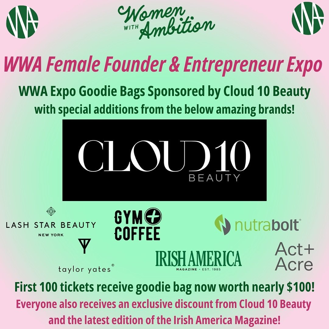 WWA EXPO GOODIE BAG SPONSORS ⭐️

Not only do we have amazing goodie bags sponsored by Cloud 10 Beauty, but Lash Star Beauty, Gym + Coffee, Taylor Yates, Nutrabolt, Act + Acre and Irish America Magazine have all generously donated to the swag stash fo