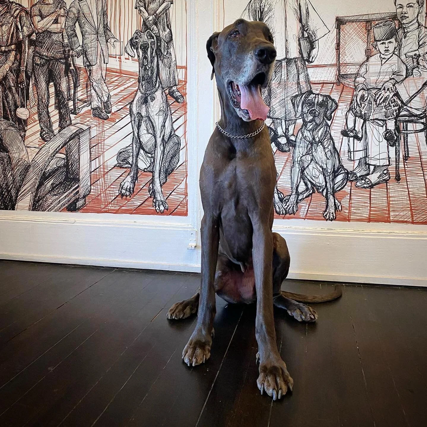 Last Day! Anton the Great Dane poses near his portrait. Open 12-6pm @temenggongsg
.
Photo by Reis - very good at getting both Anton and myself to pose precisely! 👏