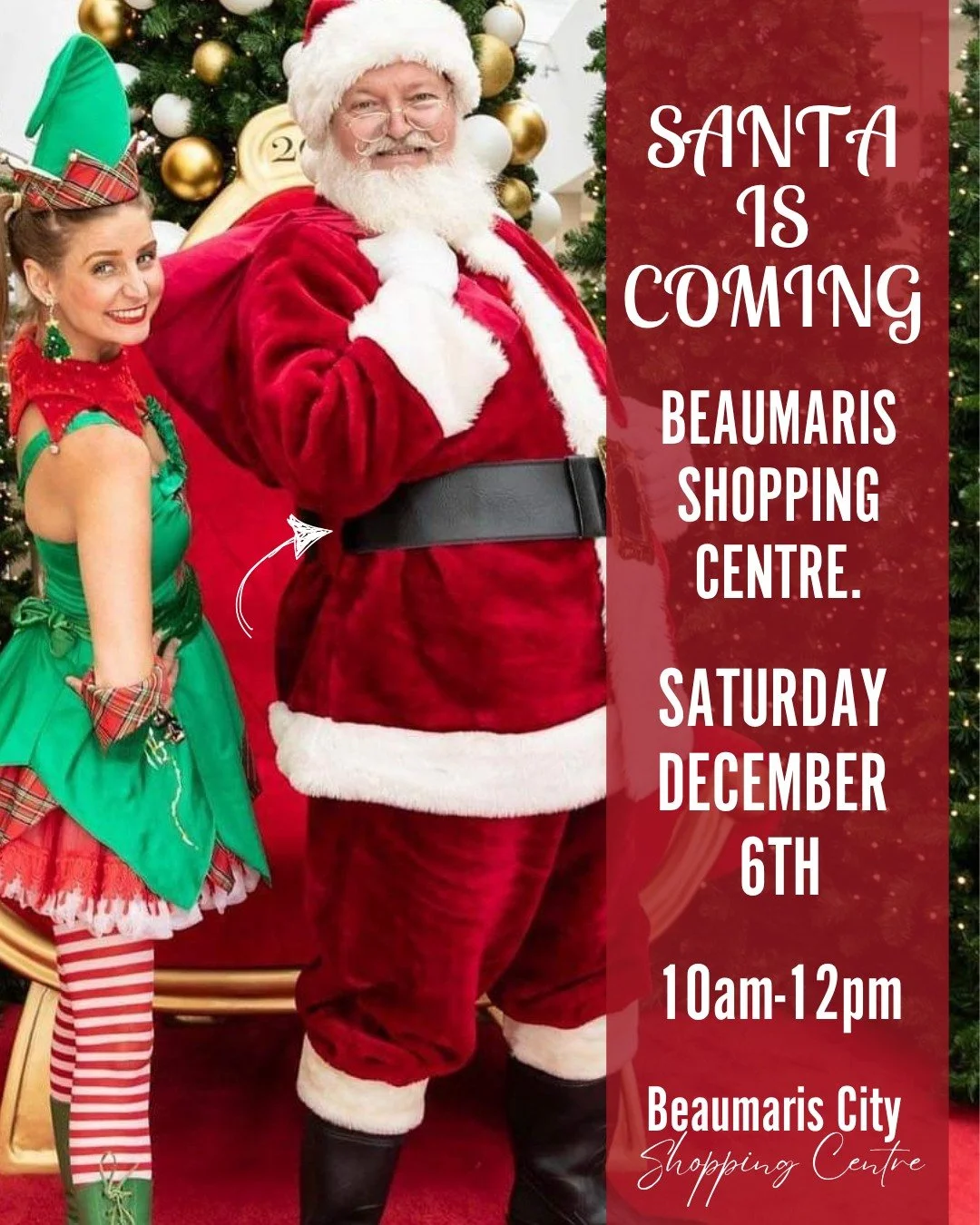 TWO EXCITING THINGS are happening at BEAUMARIS SHOPPING CENTRE on December 6th. 🎅🎄

SANTA IS COMING TO VISIT 10am to 12pm
BAUBLE MAKING Activity is on for kids 10am to 12pm

⭐A super fun activity for your kiddies.
⭐Free candy canes on the day.
⭐Get