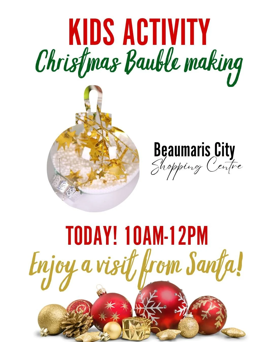 Santa has landed in Beaumaris City Shopping Centre today! 🎅🏻 ✨

He has been spotted roaming around the shopping centre. See if you can find him!

While you're here, check out the Christmas Bauble making! The perfect DIY for the kids. 🎨

Bring the 