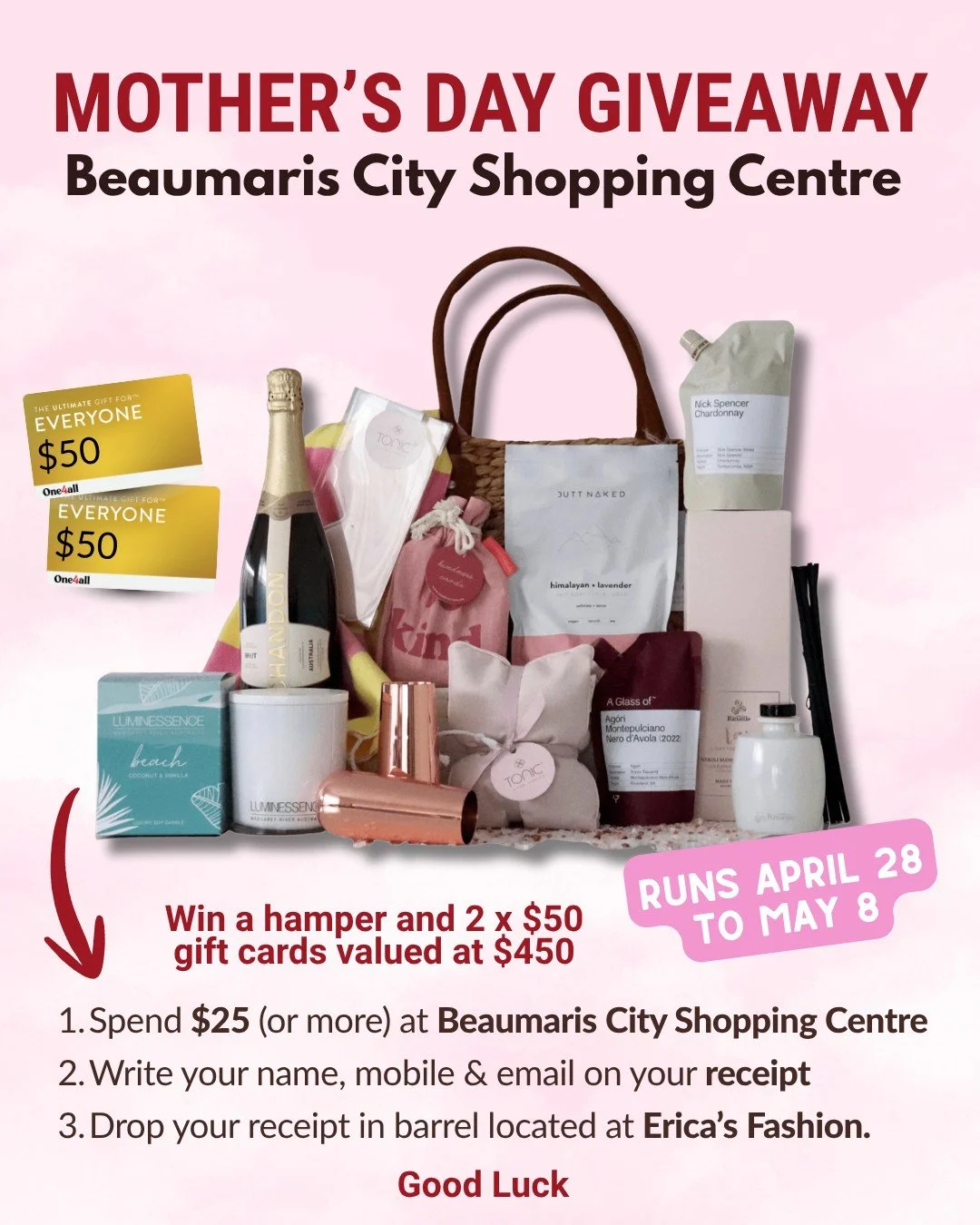 🌟Mother's Day Giveaway  at Beaumaris City Shopping Centre

HOW TO ENTER!⬇️

1. Spend $25 (or more) at Beaumaris City Shopping Centre
2. Write your name, mobile &amp; email on your receipt
3. Drop your receipt in barrel located at Erica&rsquo;s Fashi