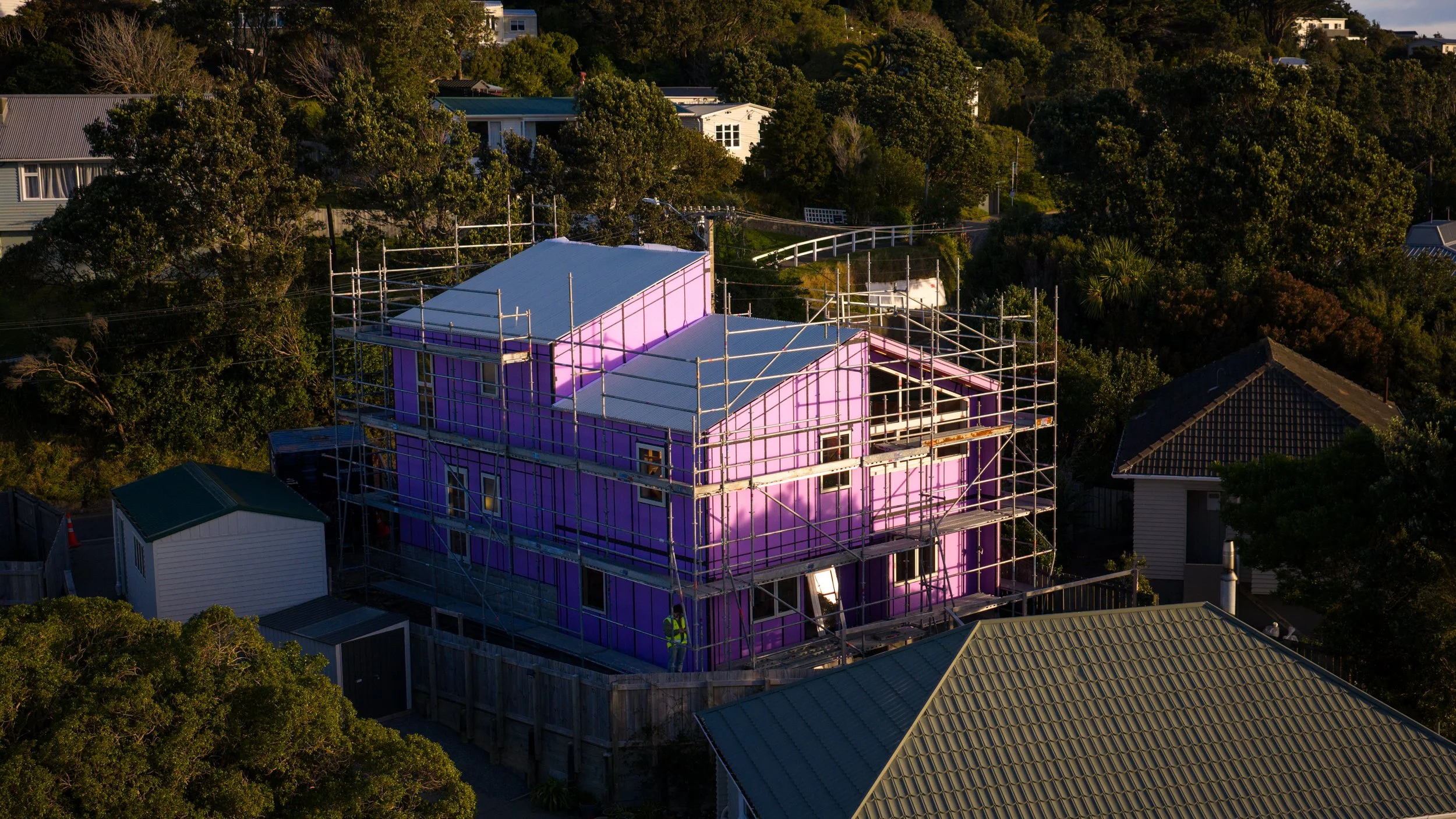 Fourfold First Light Studio - under construction with Flip Build in the hills of Khandallah, Wellington