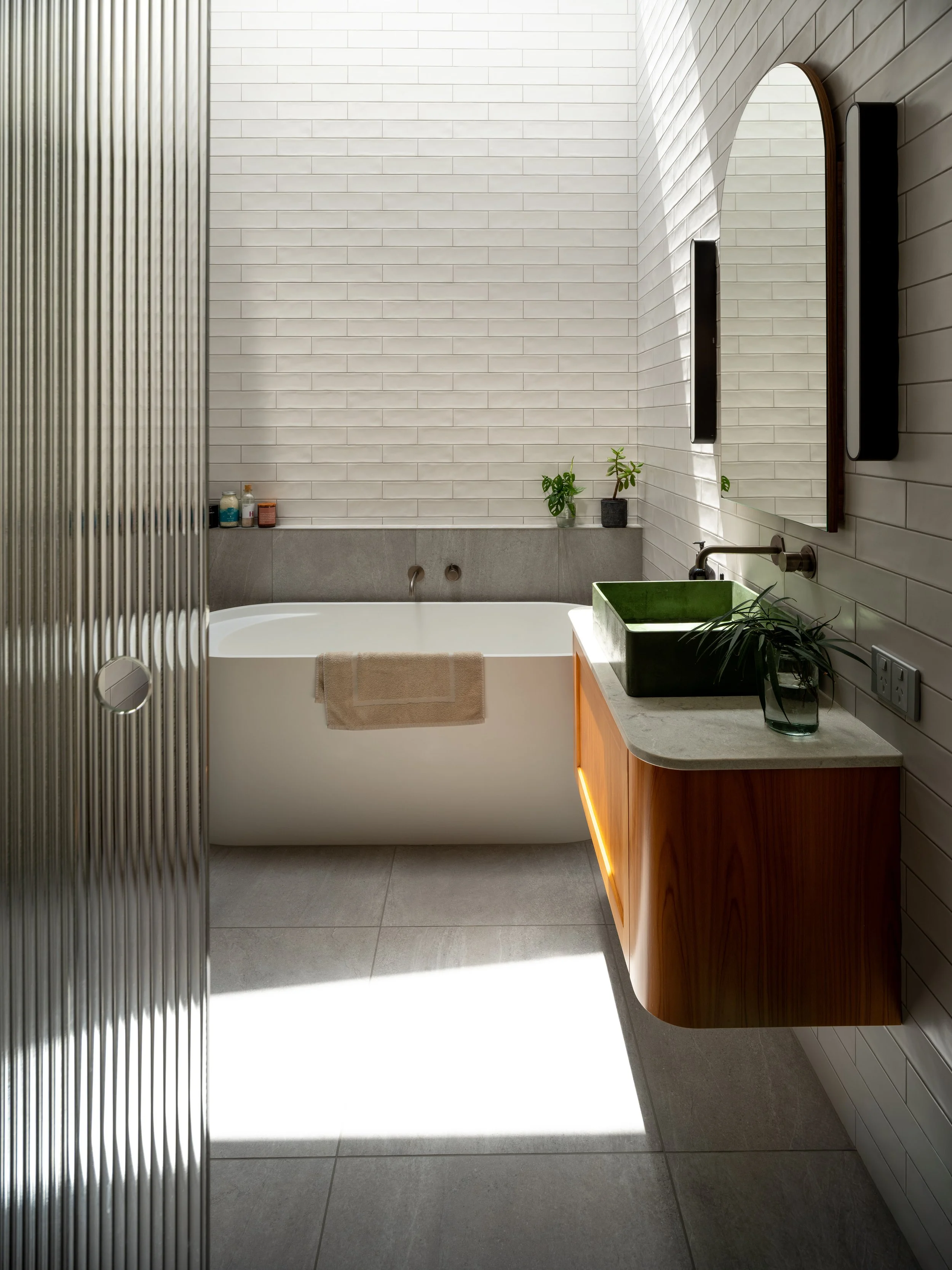 Modern bathroom renovation Rongopai house, contemporary fittings and clean design NZ