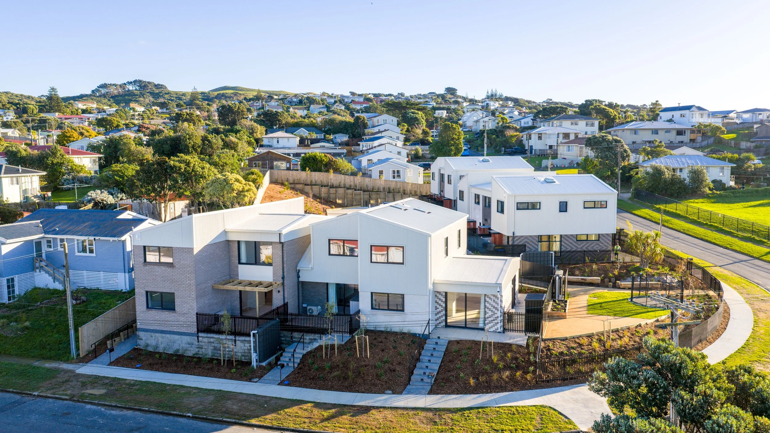 Pocket park and shared outdoor space within the Tuki Street community housing development