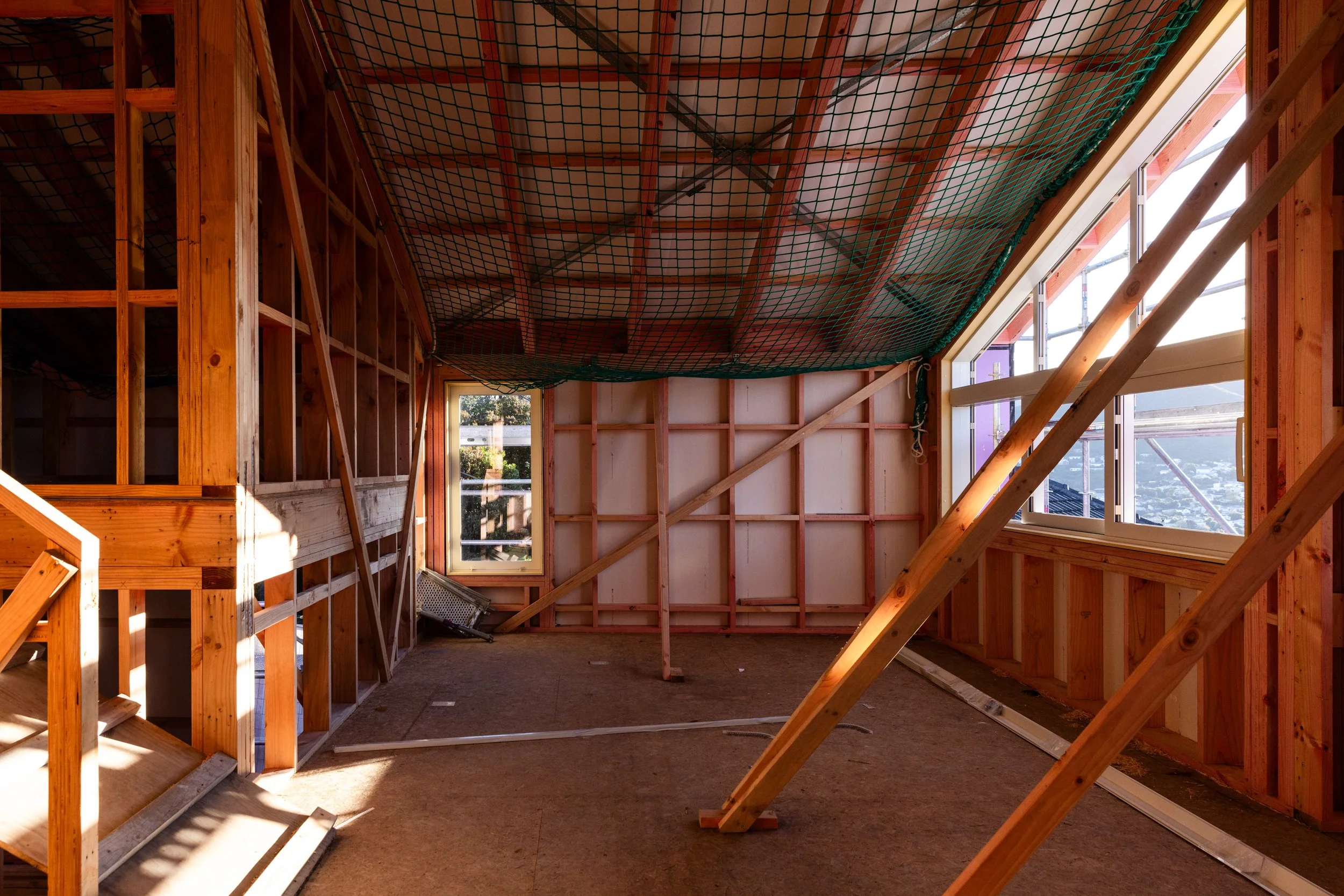 Fourfold First Light Studio - interior framing under construction with Flip Build