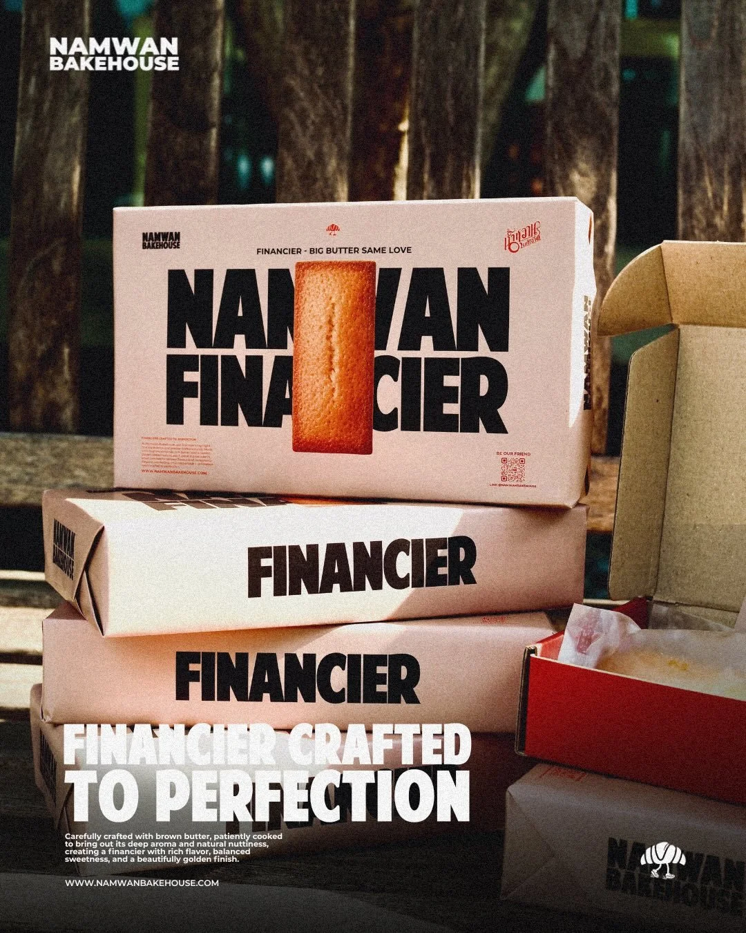 ฟินองเซียขนมพรีเมียม ทำจากบราวน์บัตเตอร์
ตั้งใจตุ๋นอย่างช้าๆ เพื่อให้ได้กลิ่นหอมลึกและรสชาติที่ชัด
เนื้อฉ่ำ สีทองสวย อร่อยแบบเรียบแต่พิเศษ
ทานเองก็อร่อย หรือเลือกเป็นของฝากก็ดูพรีเมียมและอบอุ่น
เหมาะสำหรับมอบให้คนสำคัญ ในทุกโอกาส

A premium financier