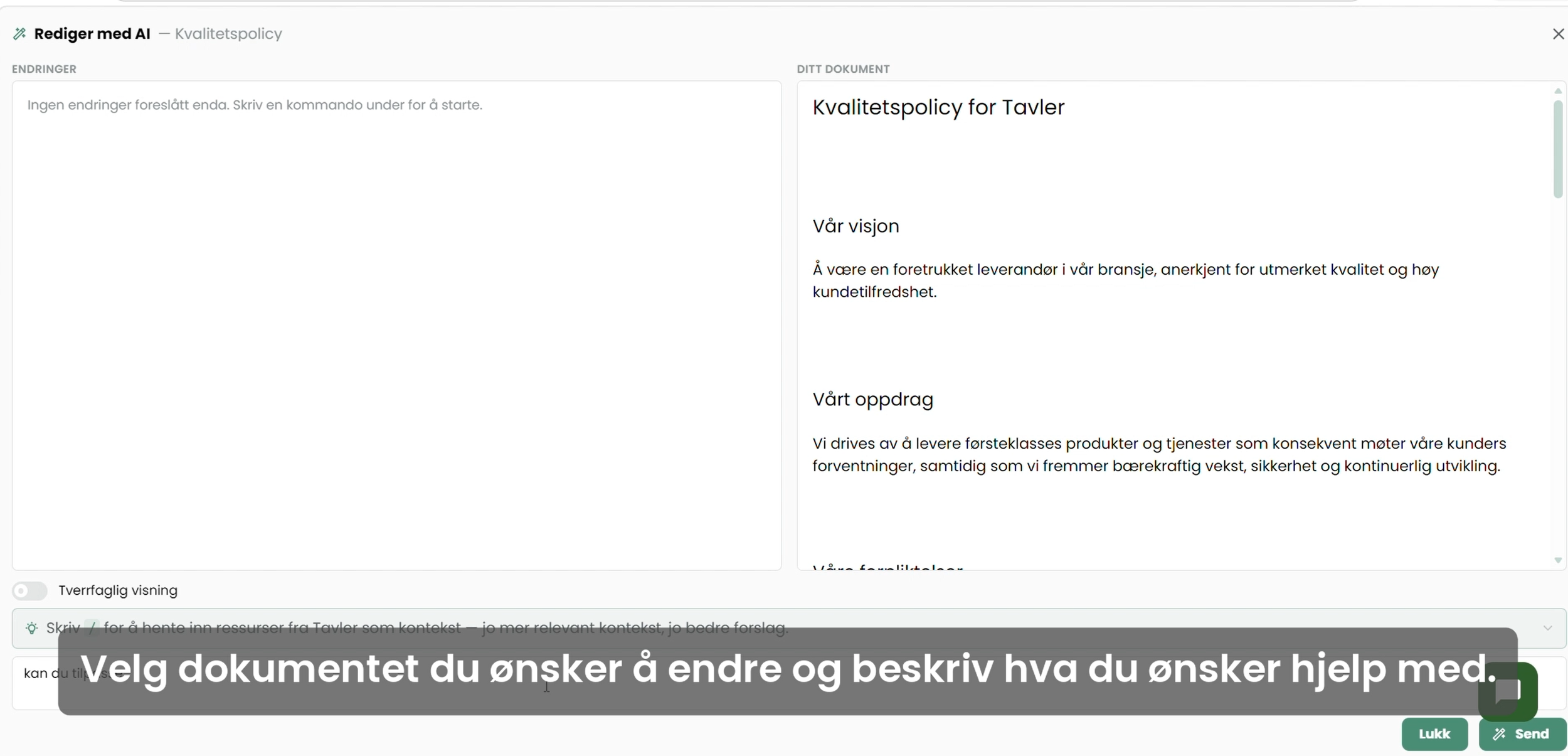 Nyhet i Tavler: Oppdater dokumenter med hjelp fra AI