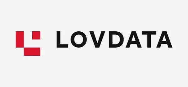 Logo av Lovdata med sort tekst og grafisk element