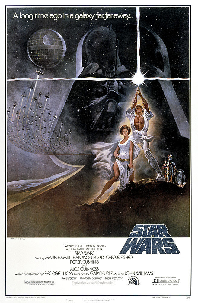 The thematic music of Star Wars.
Directed by George Lucas and music composed by John Williams.