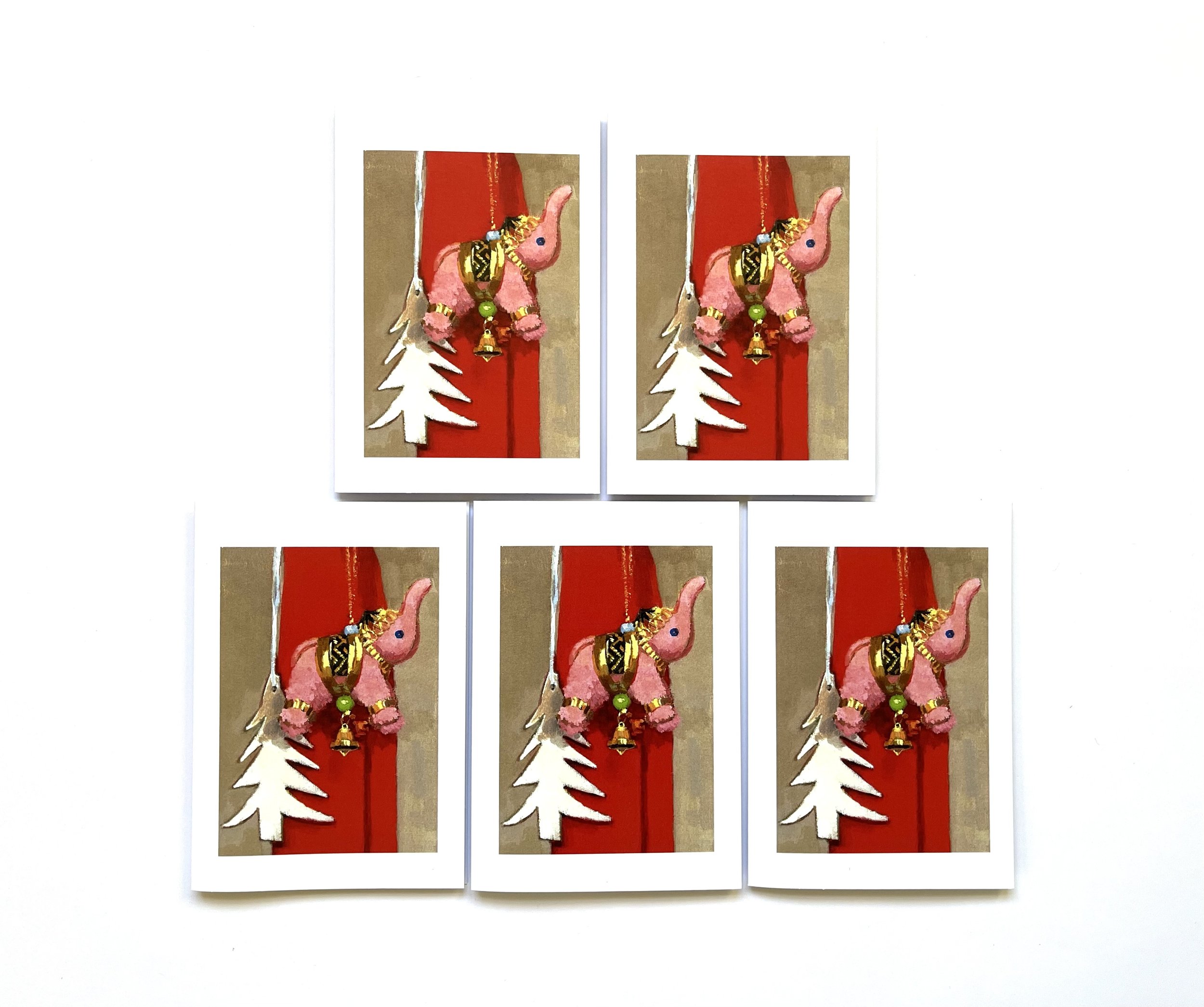 Five Pink Elephant Christmas cards