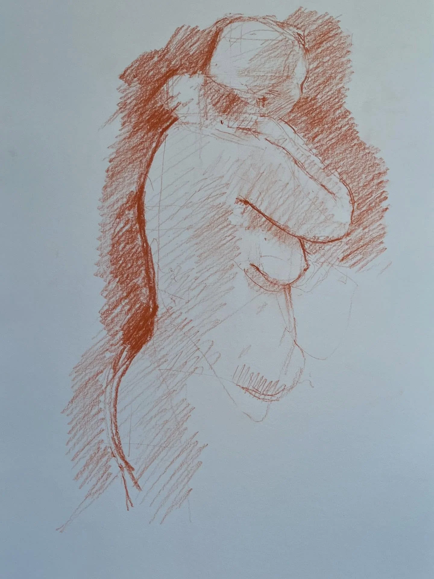 Life drawings of Sonia from two weeks ago. The mediums are cont&eacute;, sanguine and white pastel on Strathmore Toned Gray paper and Pink Pig white paper. 

There is just one more class before Christmas on December 11th. Please DM me if you are inte