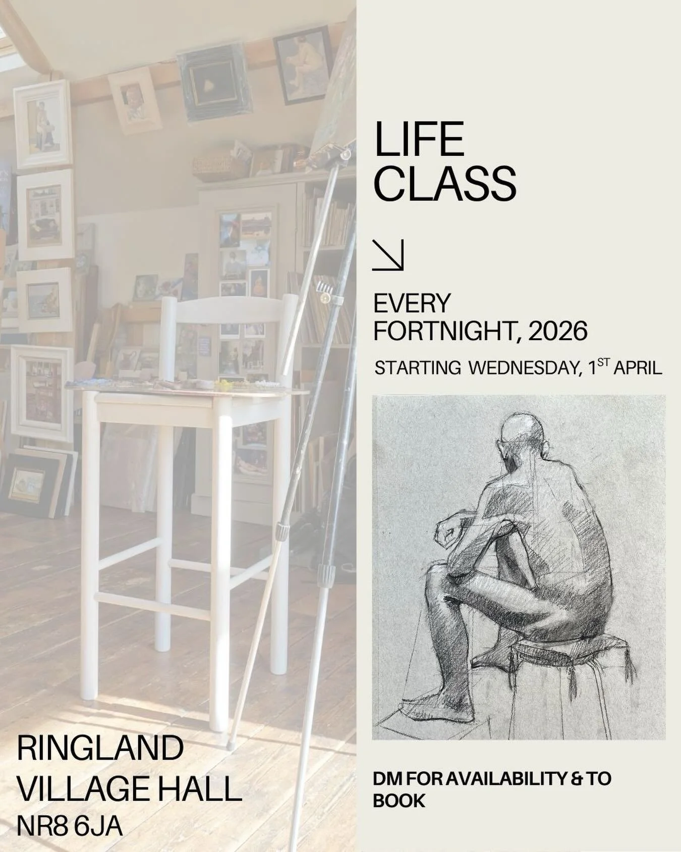 For just &pound;25 a class, come and join me at my Life Class every other week in Ringland Village Hall. Open to newbies, professionals and those curious about art. 🖌️

Fuelled by coffee and cake, we welcome drawings, paintings and sculptures. I&rsq