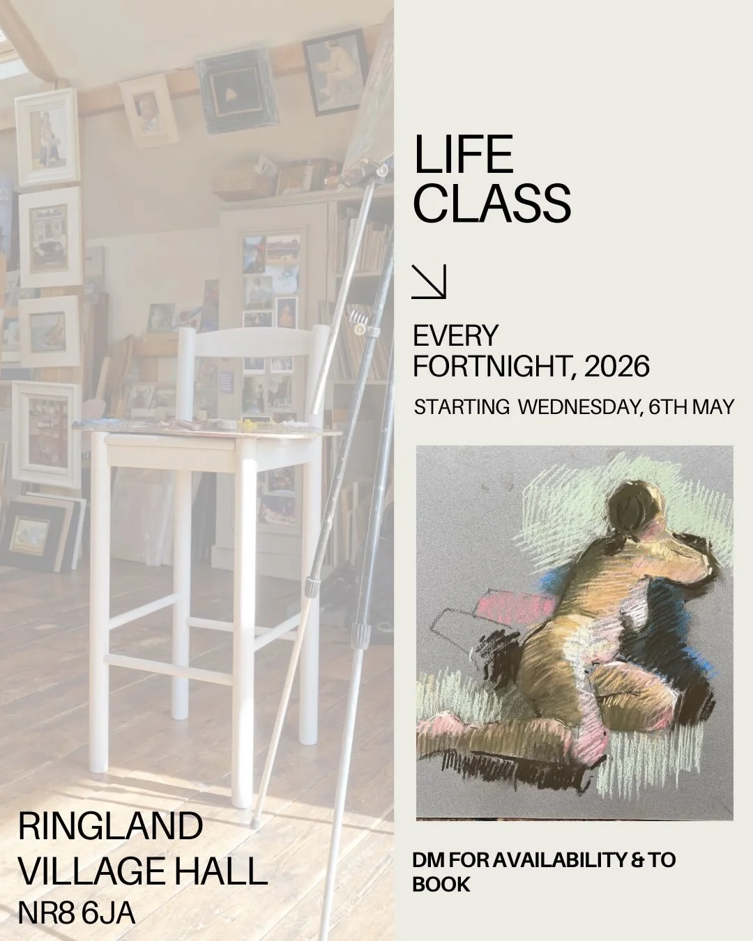 This year I am doing life classes every fortnight in Ringland Village Hall on the first and third Wednesdays of every month. Whilst I have a loyal base of artists who come I have plenty of room for more.

We always start with warm up quickies of one 