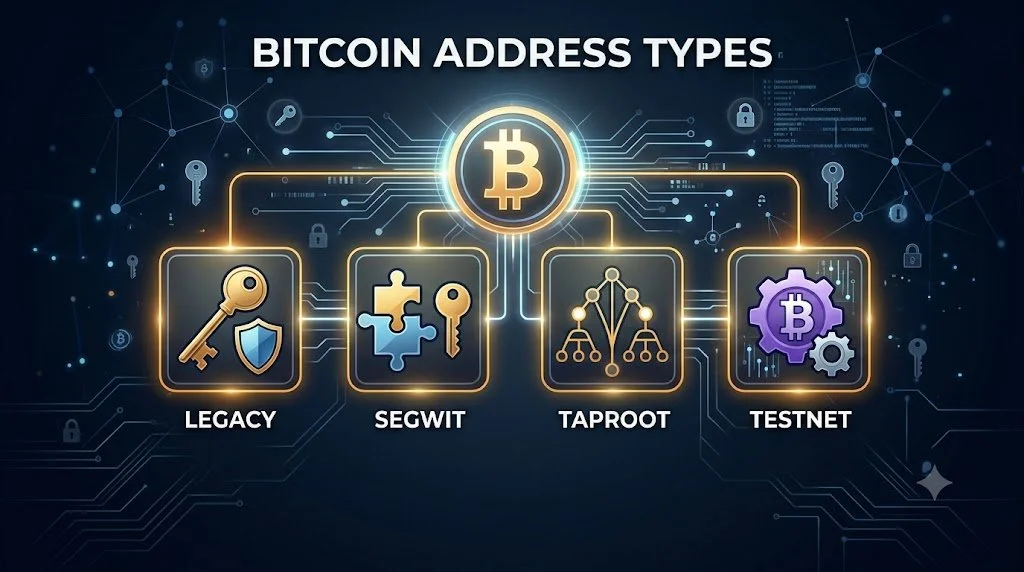 Bitcoin Address Types Explained: Legacy, SegWit, Taproot and Testnet Addresses