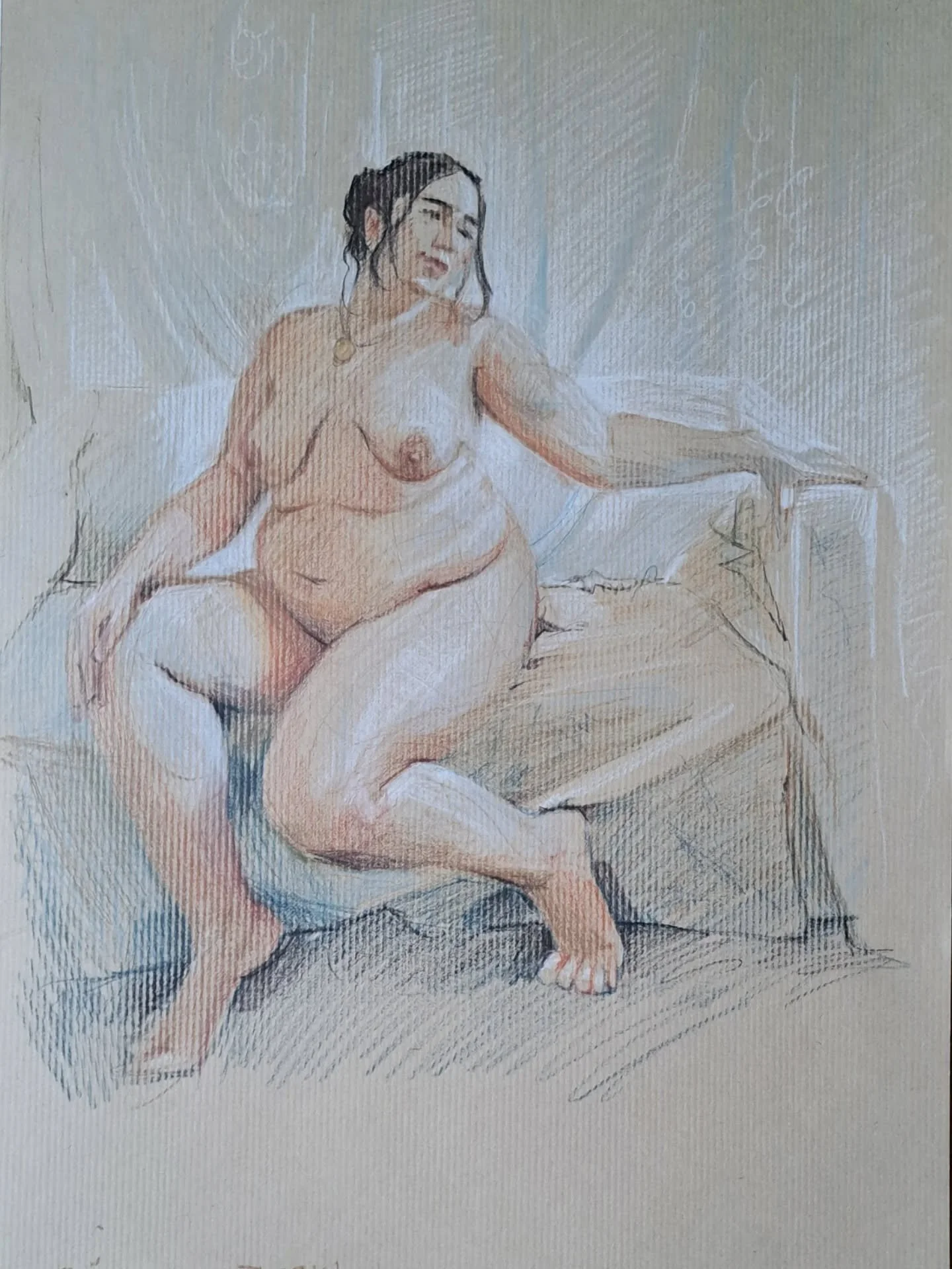 A wonderful gesture by Bianca Pavetti @lamounstrua from the @draw_brighton Patreon channel. One of the best things about using recorded life modelling sessions is not having to leave the house when the muse strikes, eg at 10.30pm! And being able to f
