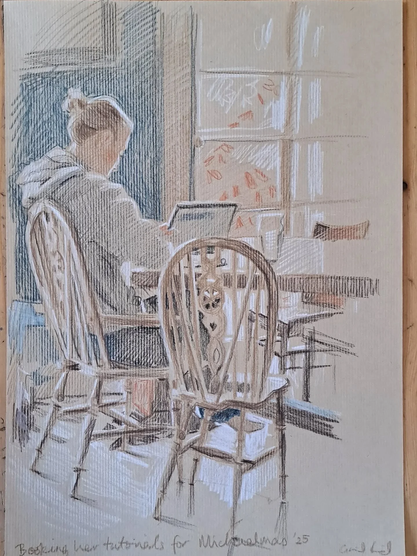 Izzi's flown the nest today, she won't be home until December 🥹. Did one last sketch of her, had a family dinner, then watched @artistoftheyear together 💕. These sketches and photos are prep for her portrait, including the final pose (still photo o
