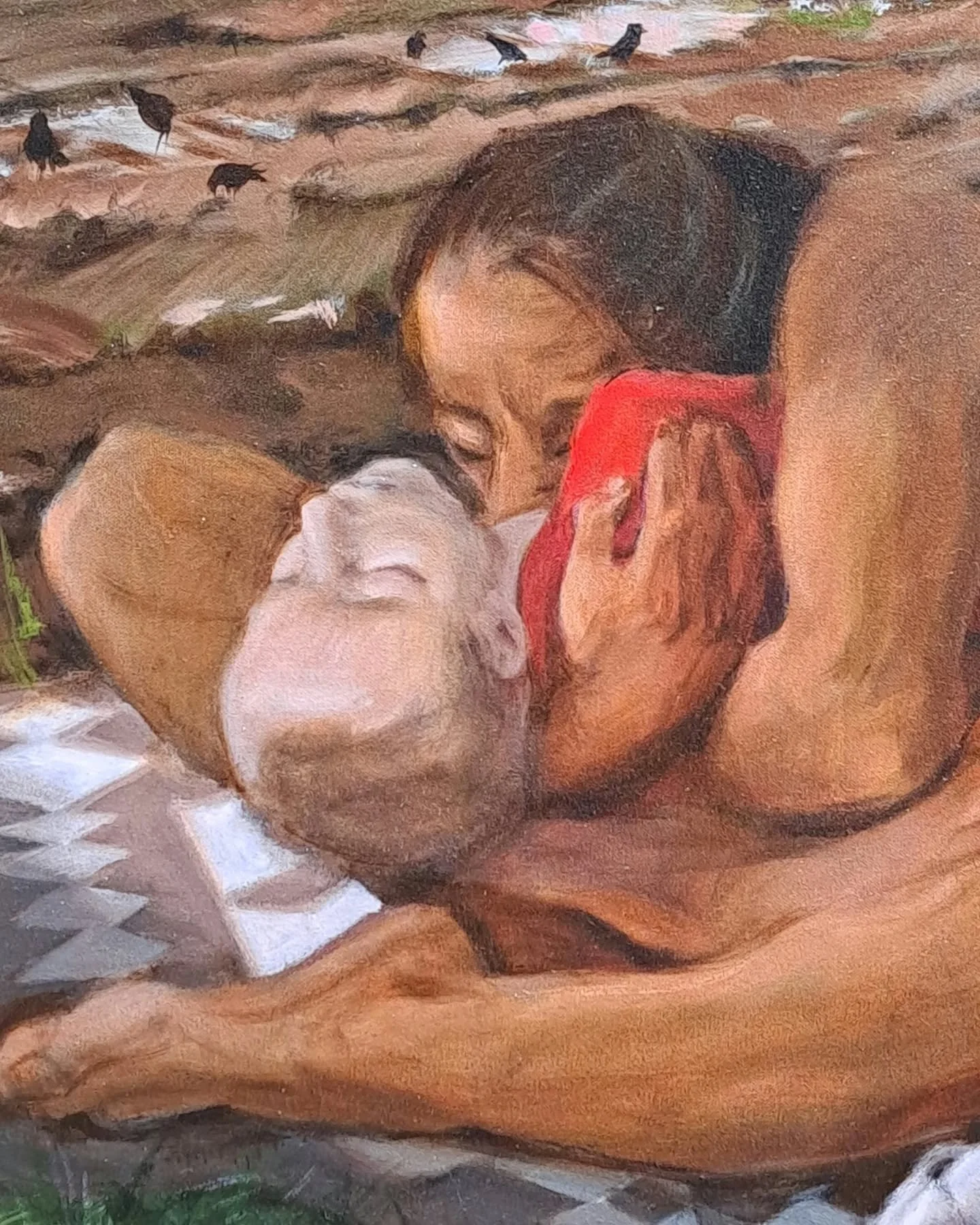I learned so much about portraiture by integrating the work of four great women artists into my Raft Of The Medusa painting, shown at @swainfo last year. As well as scrutinising the choices and style of each reference, I tried to nudge them towards m