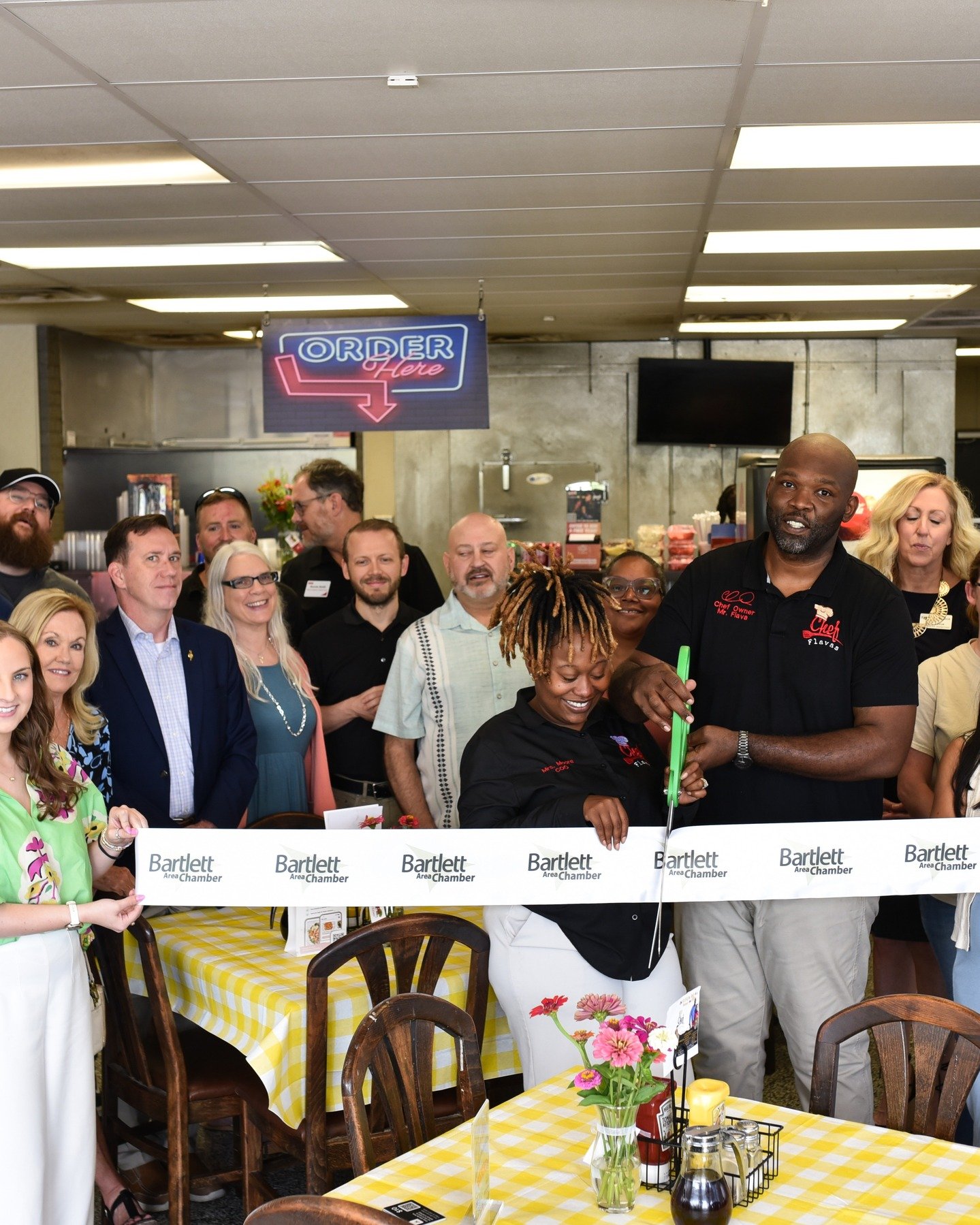 Thank you to everyone who joined us today to celebrate the ribbon cutting for Chef Flavas and Bartlett Breakfast Factory! 🎉🍳 

We had a fantastic time welcoming this dynamic husband-and-wife duo, Christopher and Regina Moore, and celebrating their 