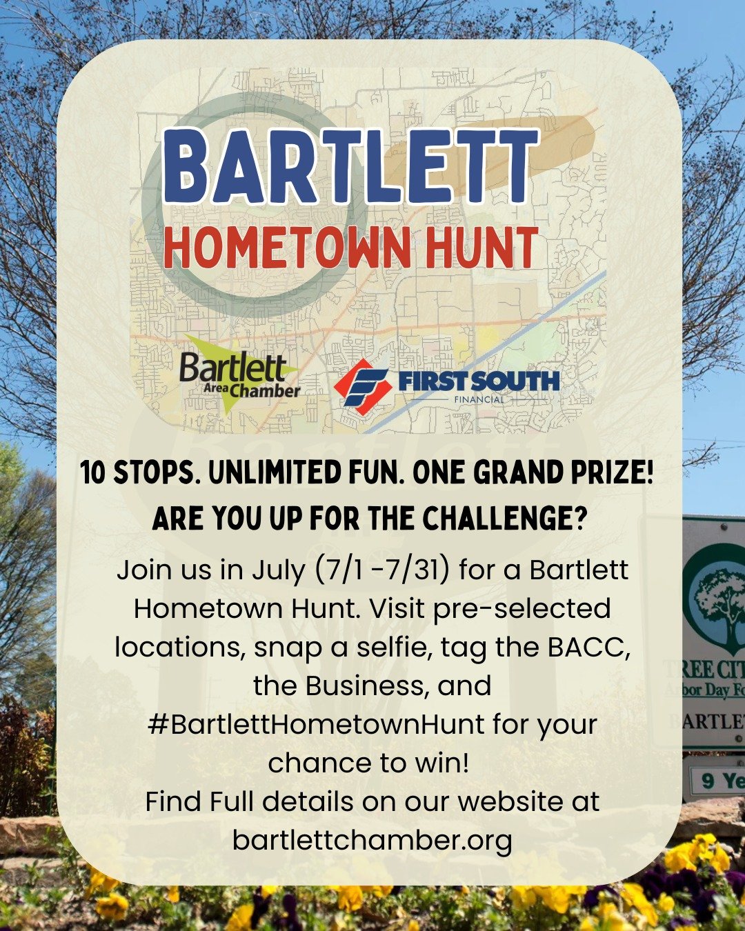 10 stops. Unlimited fun. One grand prize! Are you up for the challenge? 📍

We're thrilled to be hosting an exciting summer initiative for our community: the Bartlett Hometown Hunt! This interactive adventure encourages participants to explore 10 uni