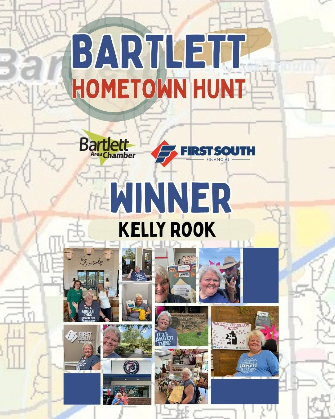 🎉 We Have a Winner! 🎉

Congratulations to Kelly &mdash; the very first champion of the Bartlett Hometown Hunt sponsored by our friends at @firstsouthfinancial

🏆 Kelly completed our community-wide scavenger hunt and is taking home a fantastic gift