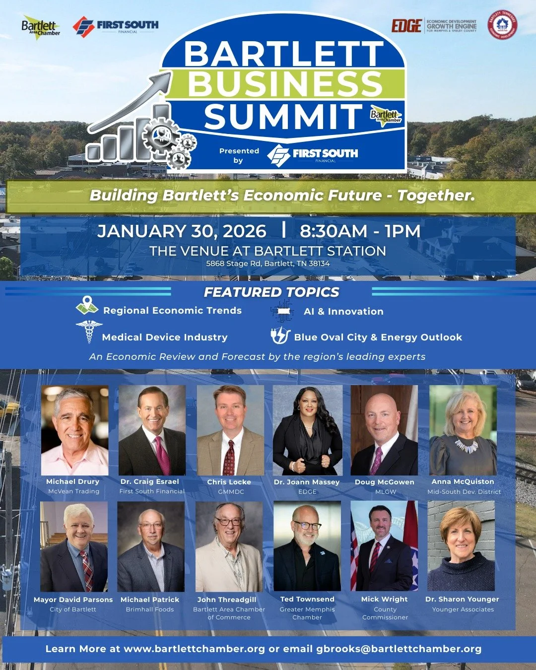 Bartlett is growing&mdash;and the conversation starts here.

Join business and community leaders on January 30 for our half-day Summit exploring Bartlett&rsquo;s role in shaping the future of the region. Hear from leading experts, connect with peers,