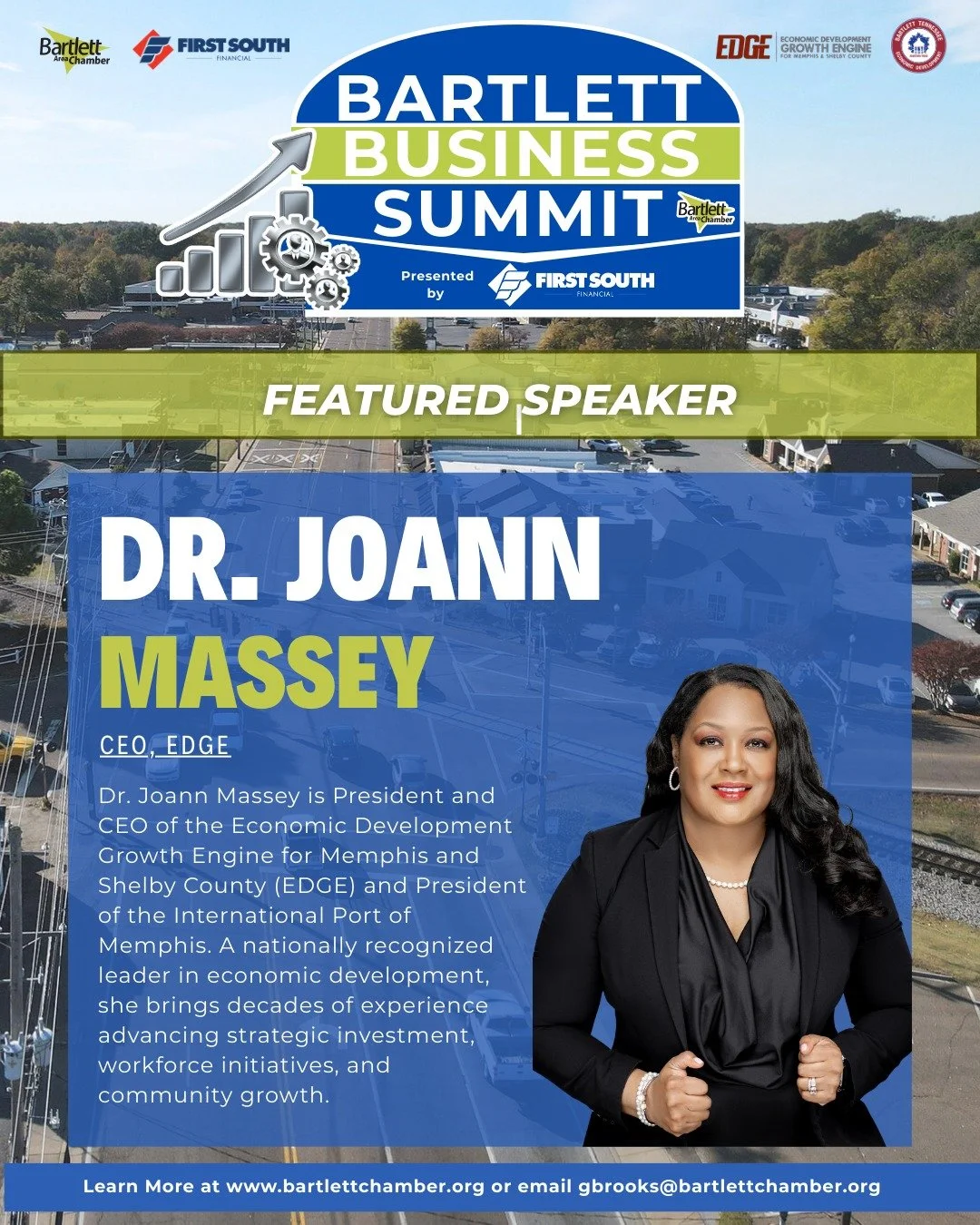 Meet Dr. Joann Massey!

Dr. Joann Massey is President and CEO of @edgememphis and President of the International Port of Memphis. A nationally recognized economic development leader, she will highlight EDGE projects and programs driving investment an