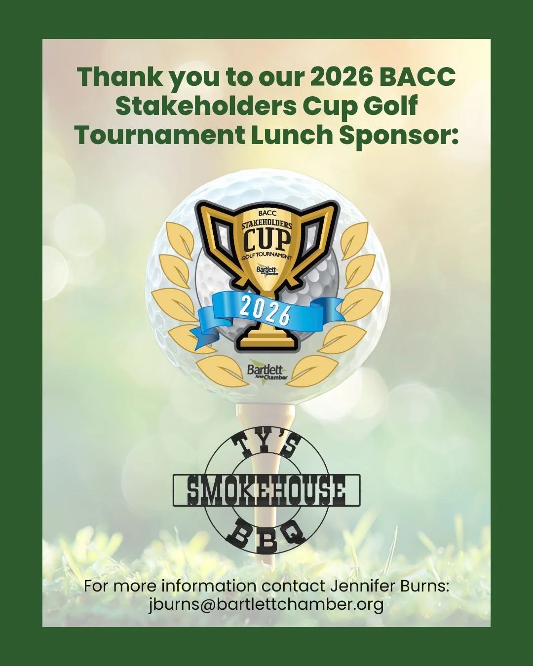 Thank you to our 2026 BACC First South Financial Stakeholder's Cup Golf Tournament Lunch Sponsor, Ty's Smokehouse BBQ. @tys.smokehouse
