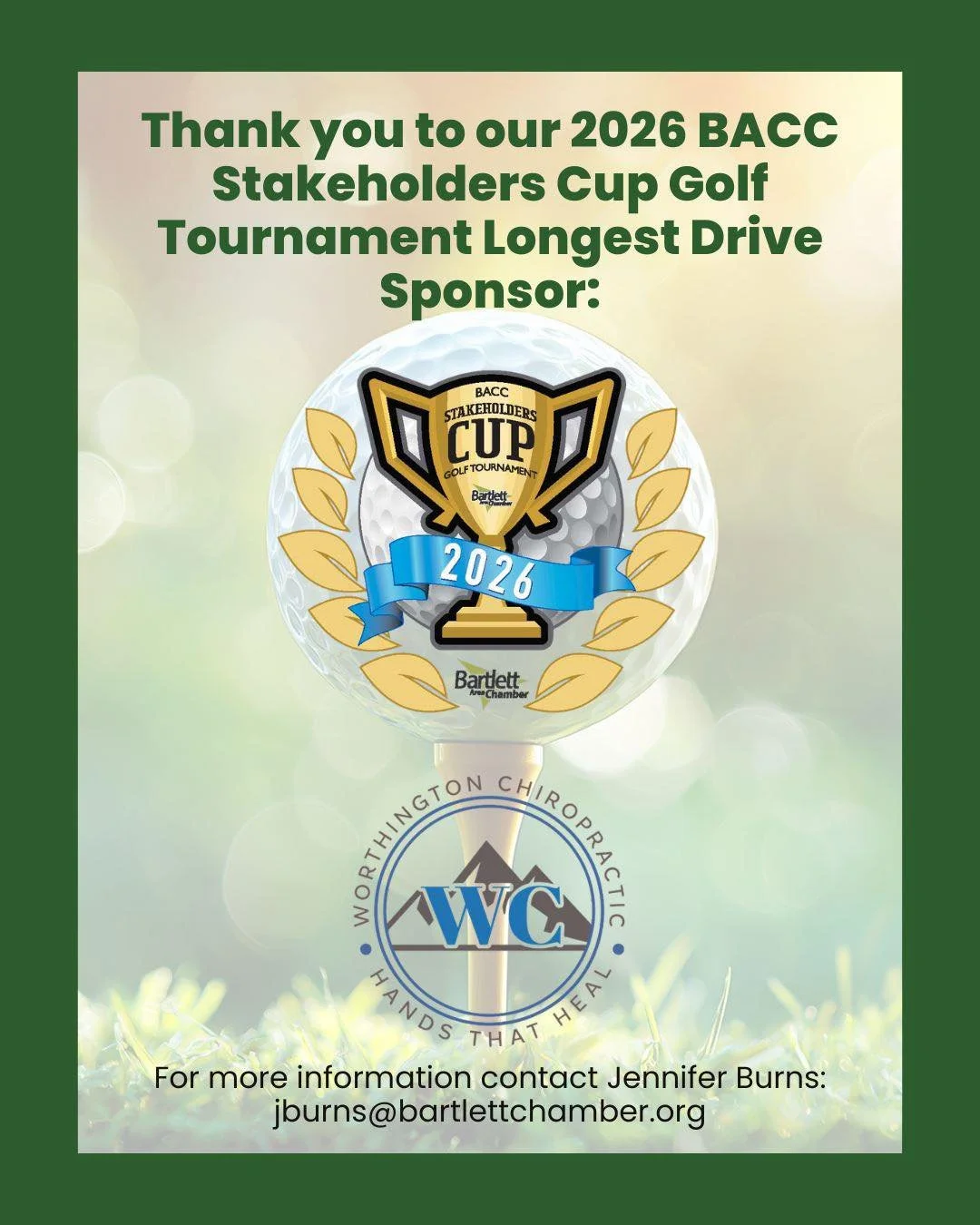 Thank you to our 2026 BACC First South Financial Stakeholder&rsquo;s Cup Golf Tournament Longest Drive Sponsor, Worthington Chiropractic. Worthington Chiropractic-Bartlett worthington.chiropractic