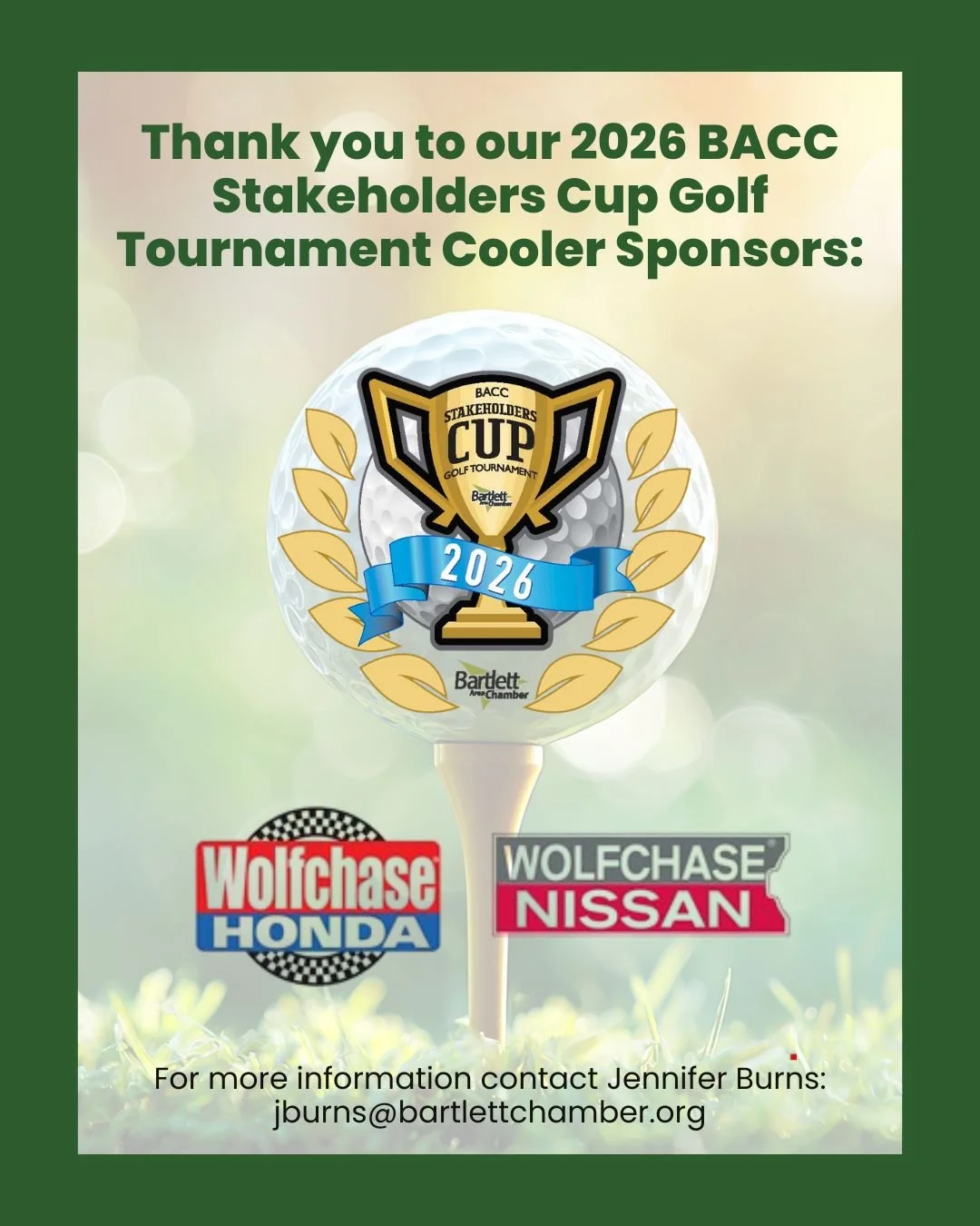 Thank you to our 2026 BACC First South Financial Stakeholder&rsquo;s Cup Golf Tournament Cooler Sponsors, Wolfchase Honda and Wolfchase Nissan

@wolfchasenissan Wolfchase Nissan 
@wolfchasehonda  Wolfchase Honda