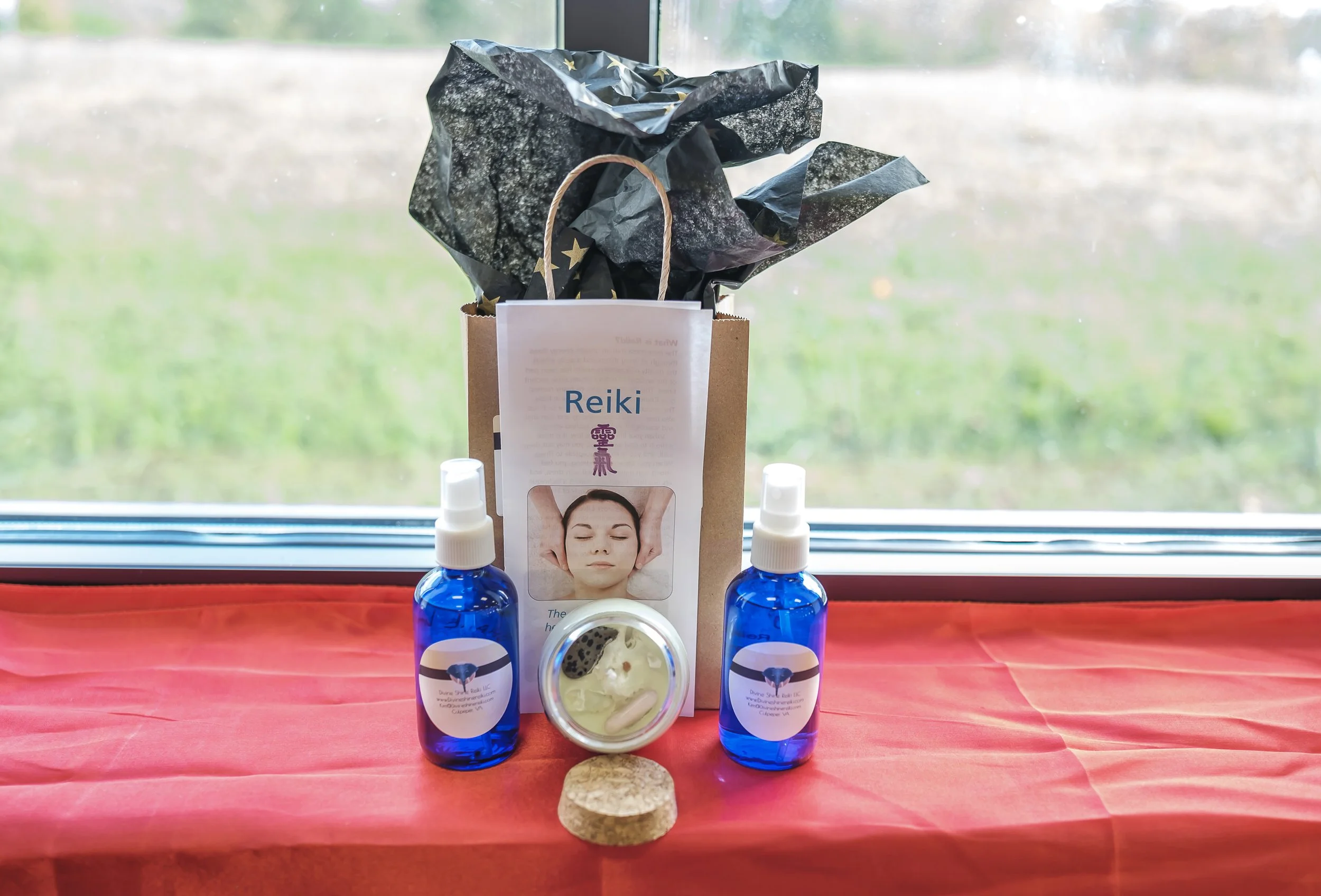 Gemstone and Crystals are personally selected and tumbled over at least 4 weeks to polish. 7 oz candle shown.  4 oz. sage sprays also shown.