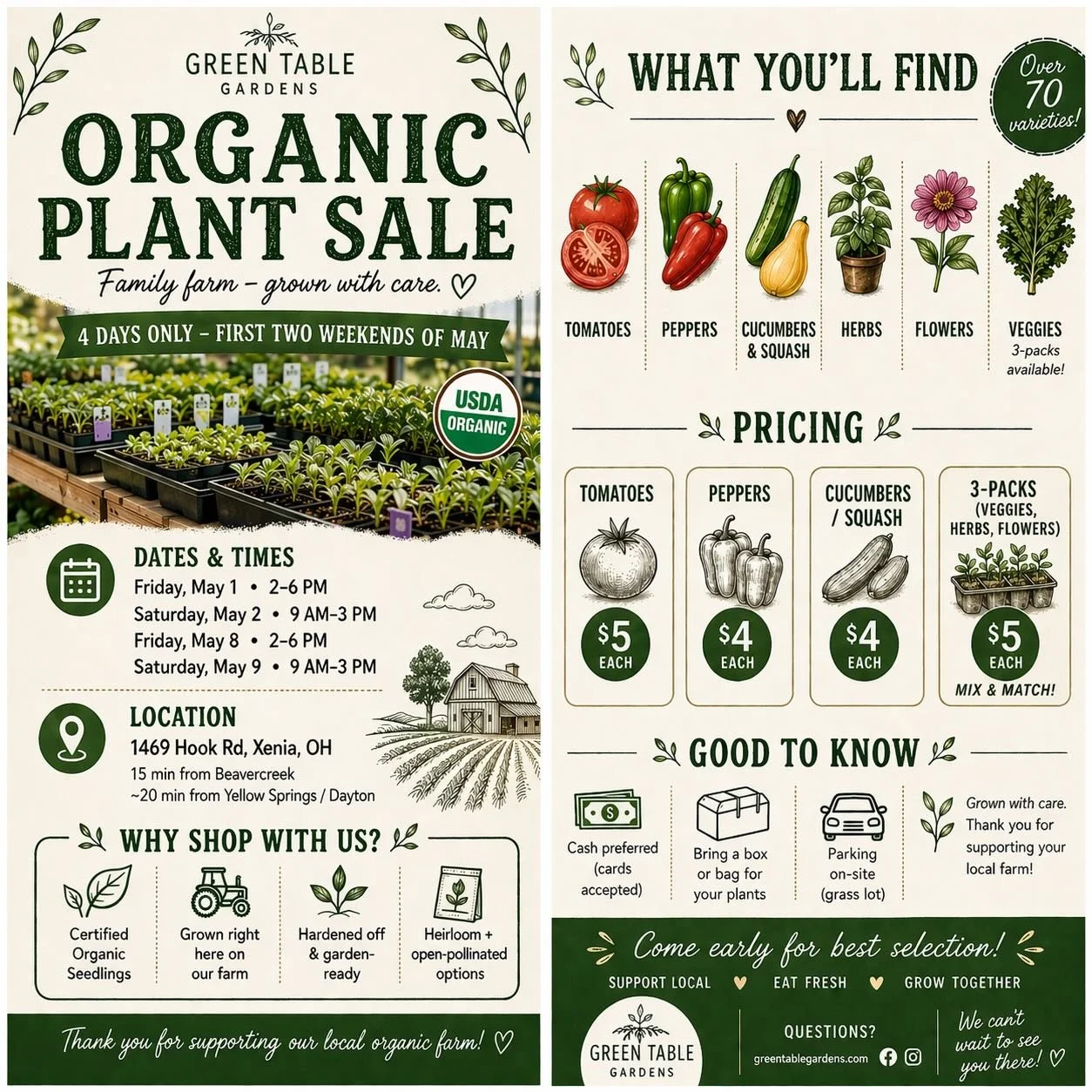 Tried to put all the plant sale info in one place friends! The rest of the details and varieties on our website. 

Thanks for all the support! This is year four of our plant sale and it is my favorite event of the year! 
💚💚💚