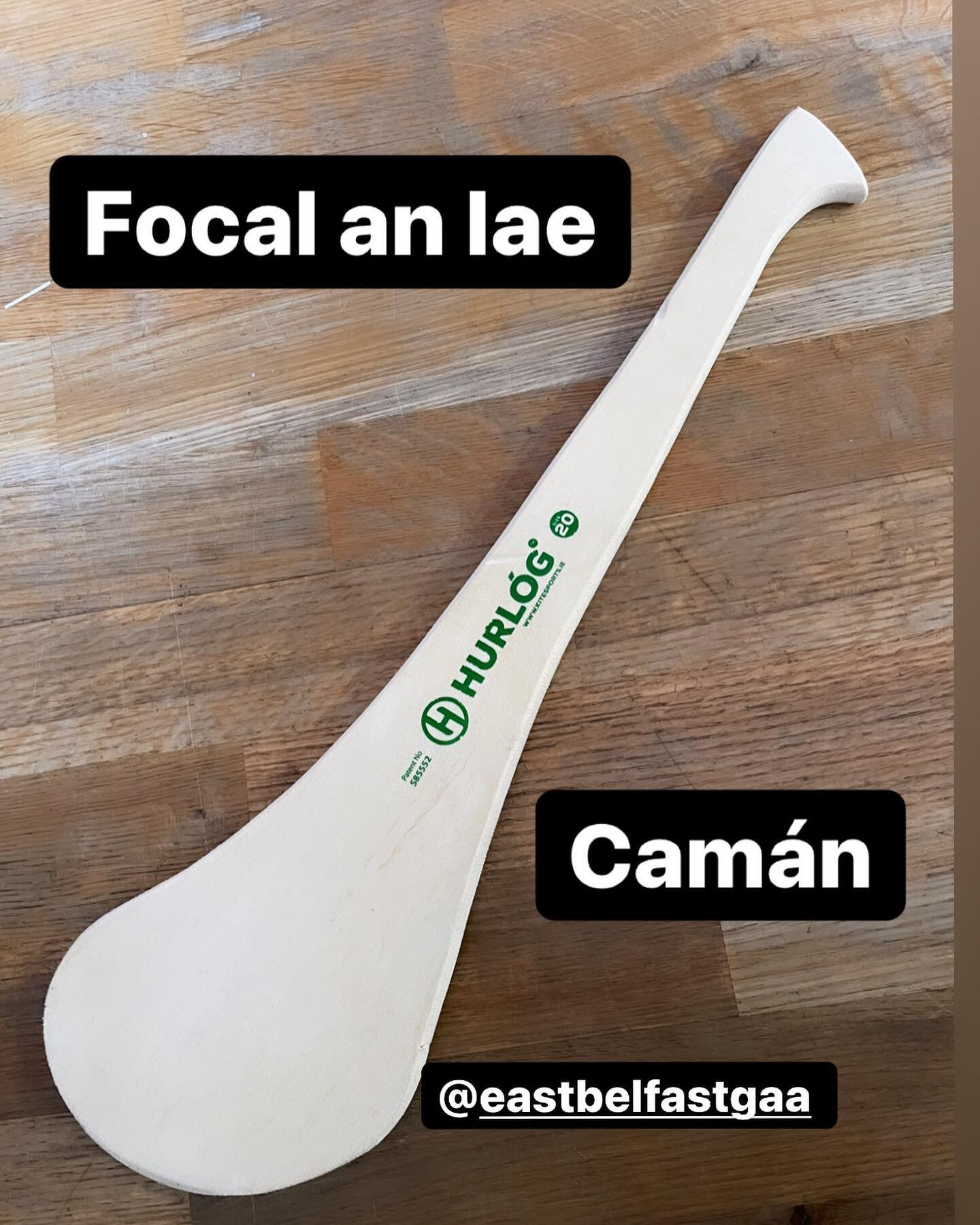 Focal an lae, word of the day cam&aacute;n = hurl. This is a children&rsquo;s hurl which is designed for little ones to learn some skills without doing too much damage! @eastbelfastgaa